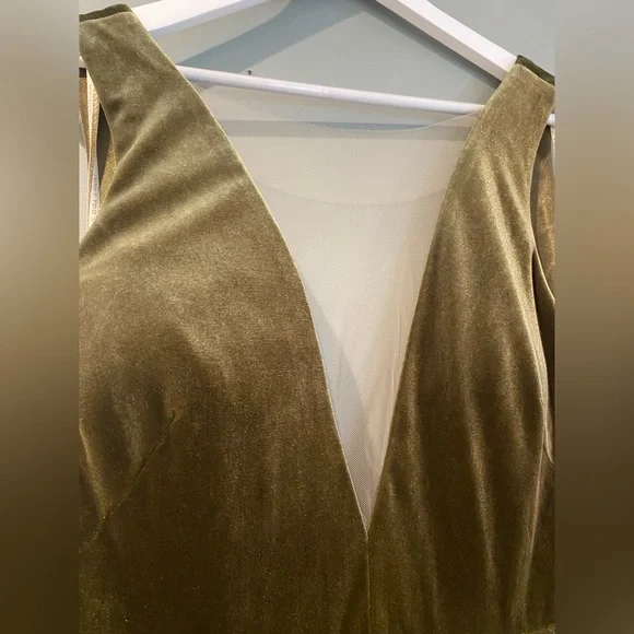 Jenny Yoo Logan Deep-V Velvet Column Gown Sage Green Bridesmaid or Formal Event - Picture 6 of 8